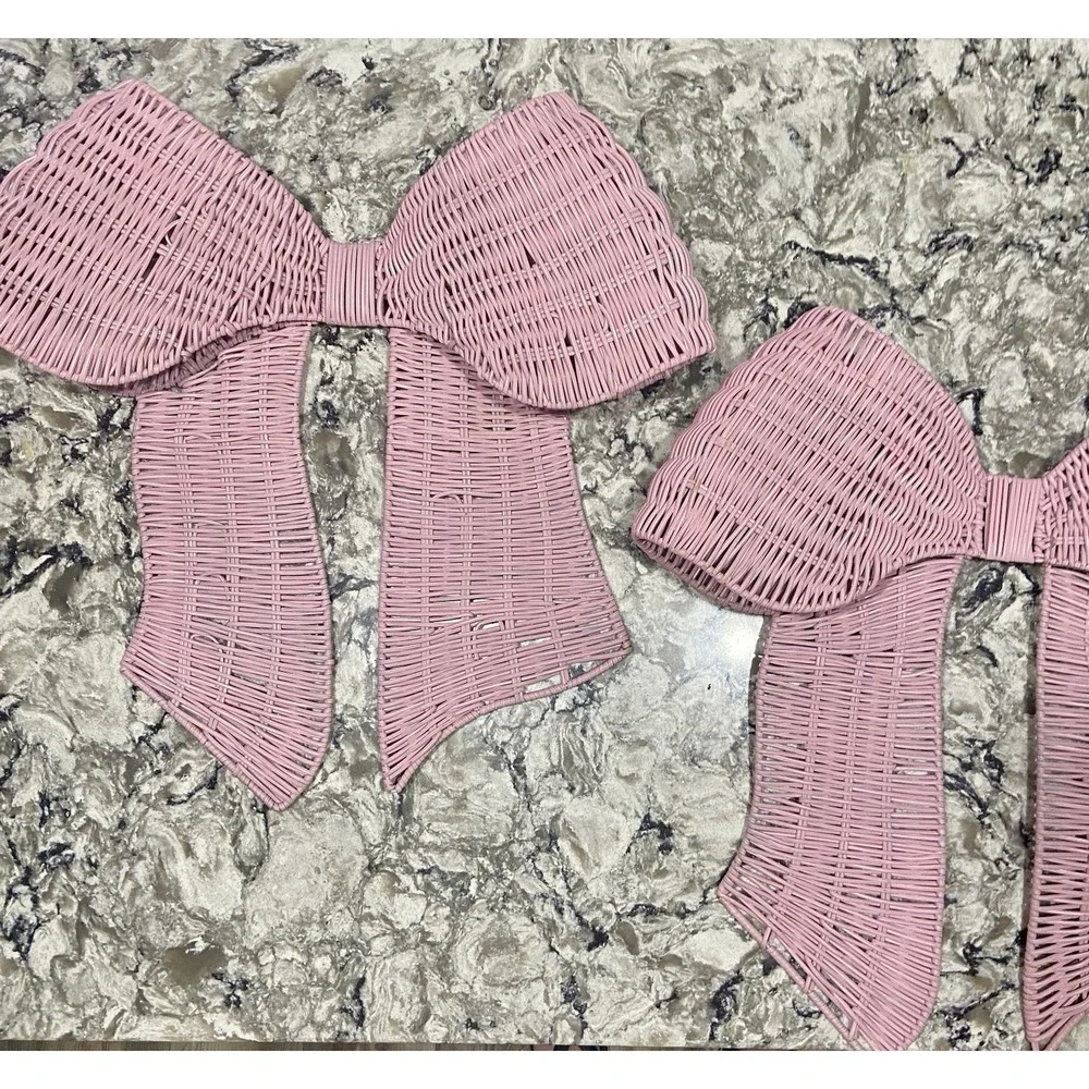 2 Giant Pink Wicker Decorative Wall Bows 19x20